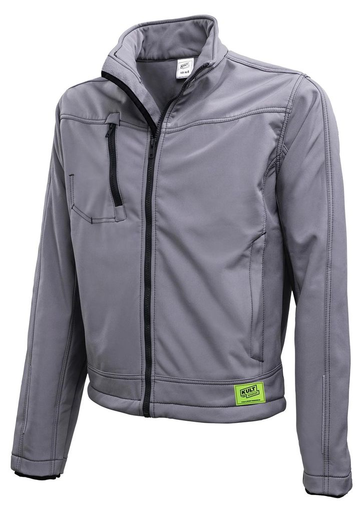 TMG Kult Worker Softshell-Arbeitsjacke Herren wasserdicht mit Reflexpaspeln, S, hellgrau