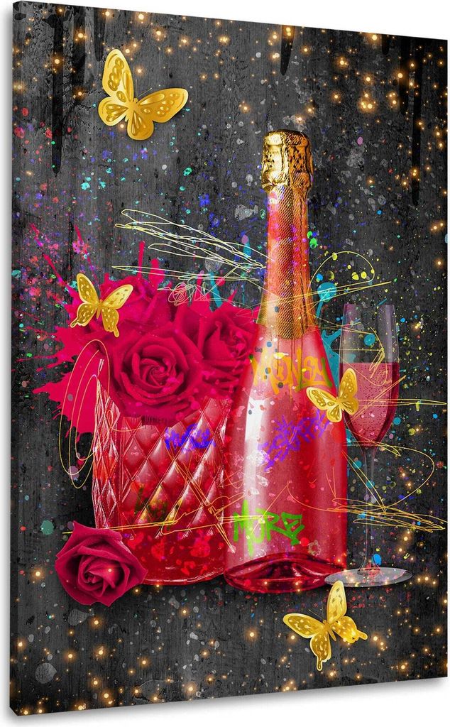 Wandbild Leinwandbild Kunstdruck XXL Wanddeko Flasche mit Blumen: 60x90x4cm