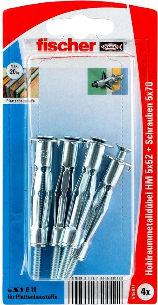 Fischer Hohlraumdübel aus Metall 5.0 x 52mm - 4 Stück