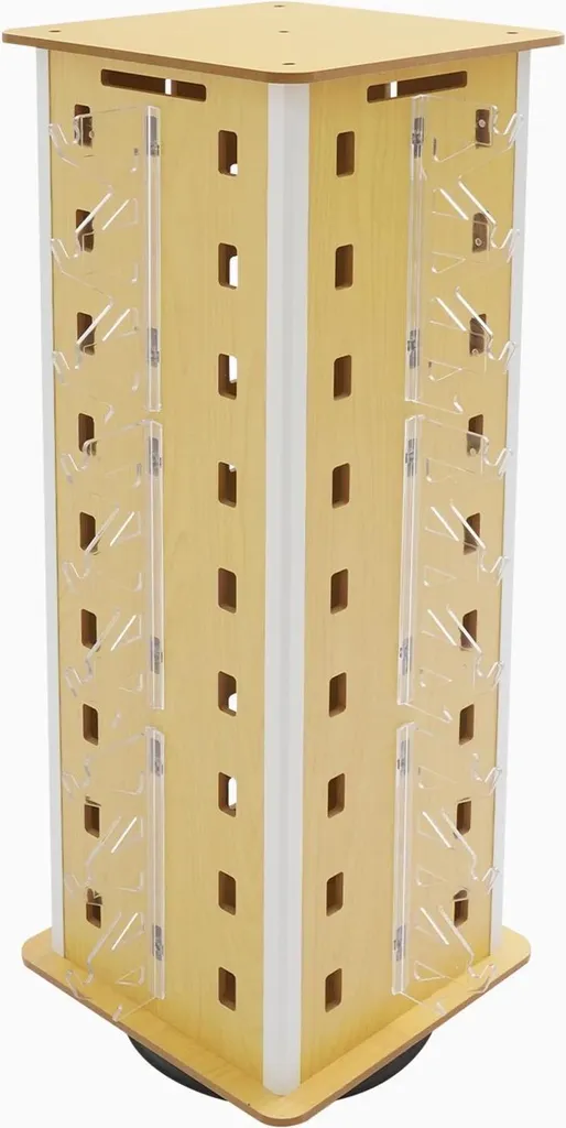 Espositore per occhiali da sole e da vista - Supporto girevole a 360° - Quadrato - Appeso in parallelo - Per occhiali da vista e da sole - Effetto legno d'acero
