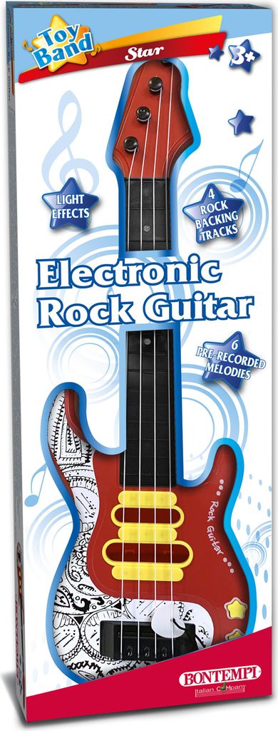 The image shows the packaging of an electronic rock guitar toy.