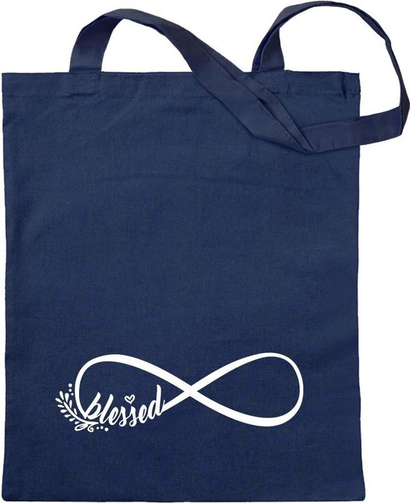Kiwistar - Baumwolltasche - dunkelblau - Blessed - Unendlichkeit - Tragetasche Stoffbeutel Umhängetasche Langer Henkel