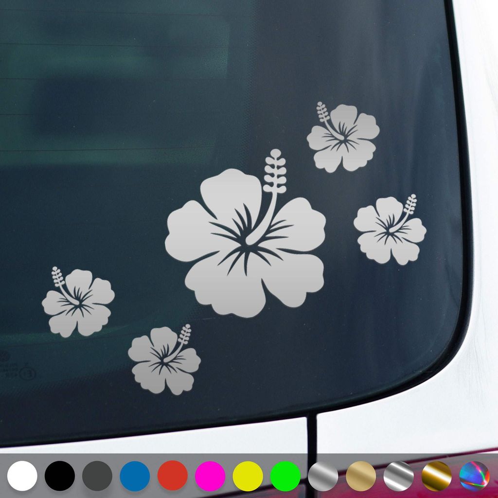 PantherPixel Hibiskus Aufkleber Aufkleberset Hibiskusblüten Sticker Auto Geschenkidee Farbe Silber