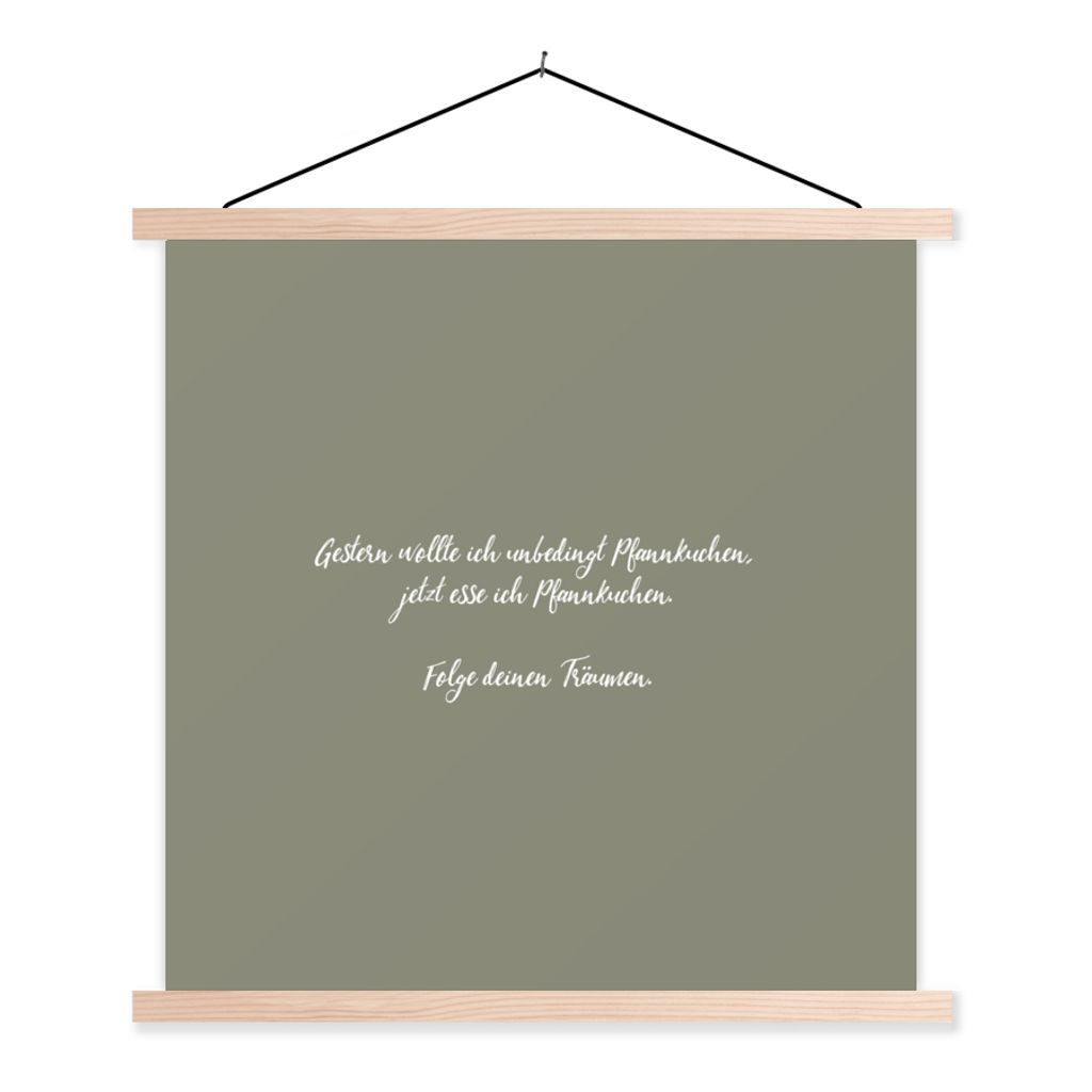 MuchoWow Textilposter Zitate - Gestern wollte ich unbedingt Pfannkuchen - Pfannkuchenliebhaber - Sprichwörter 40x40 cm mit holzfarbenen Rahmen -...