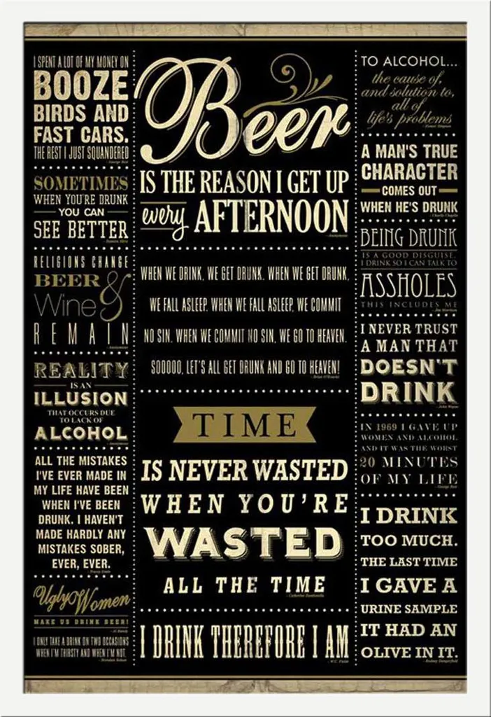 Cadre avec Affiche Bière et Citations Design Shinsuke Blanc 61cm