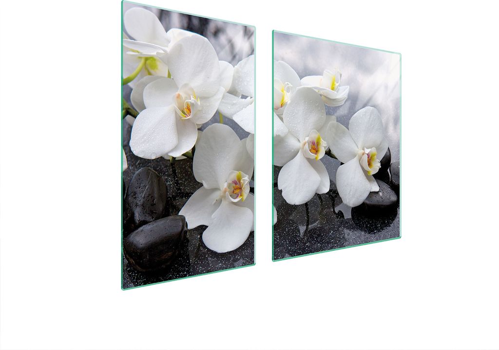 Herdabdeckplatten 2 teilig 100x52 Glaskeramikkochfeld Abdeckung Glas Schneidebrett Orchidee Weiß