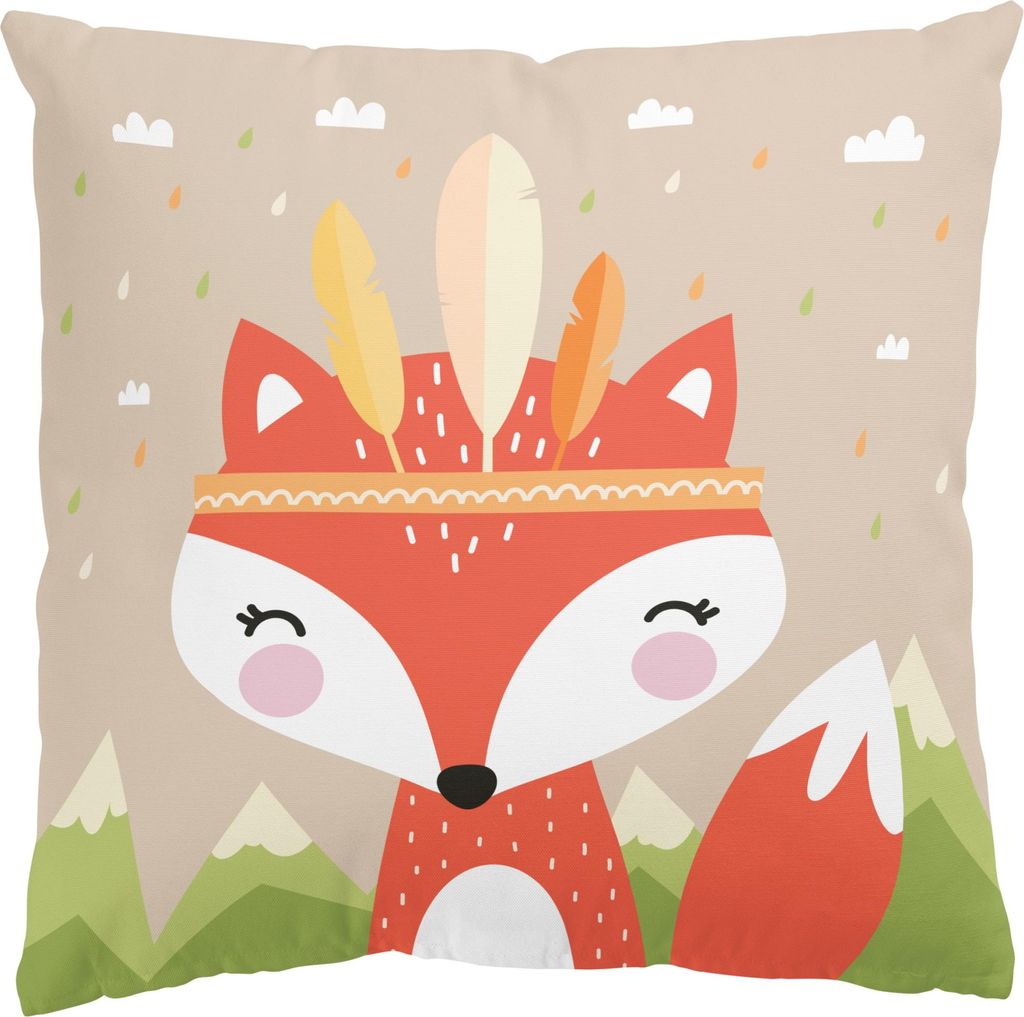 Dekokissen Tiere drinnen / Indoor Zierkissen Canvas waschbar Indianer rot Illustration Sofakissen ohne Füllung