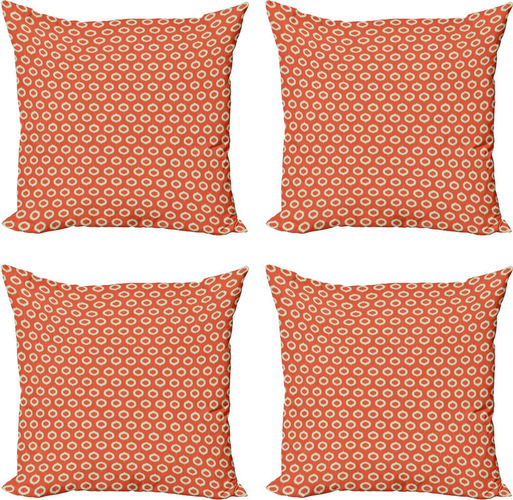 ABAKUHAUS Ikat Kissenbezug Set (4 Stück), Grunge ovale Formen Jahrgang, Moderner Doppelseitiger Digitaldruck, 40 cm x 40 cm, Orange Beige