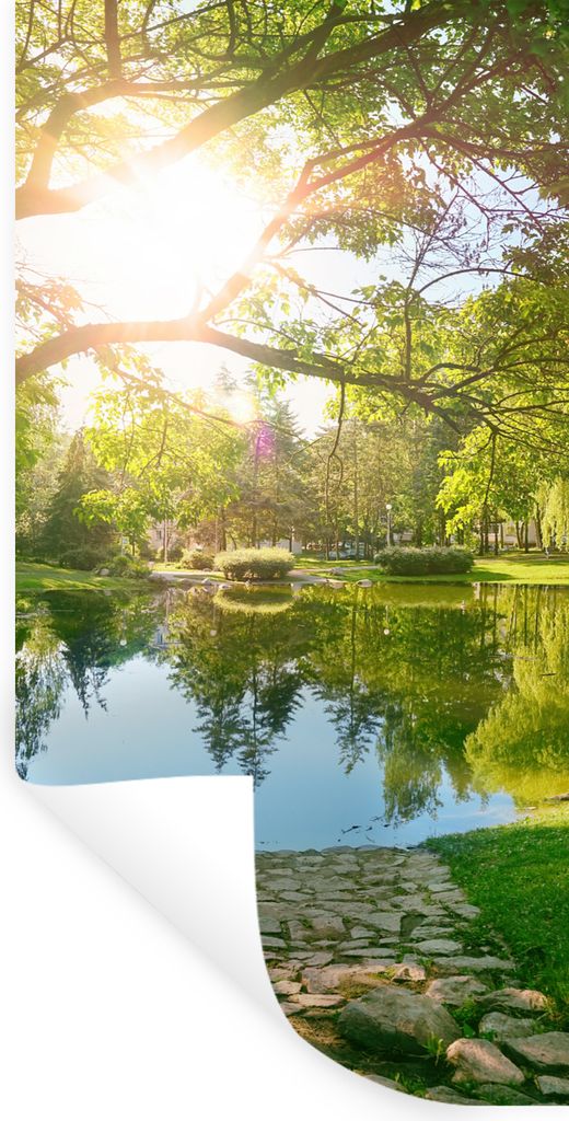 MuchoWow Wandtattoo Wandsticker Wandaufkleber Bäume - See - Sonne - Gras - Natur 20x40 cm Selbstklebend und Repositionierbar - Selbstklebend - F...