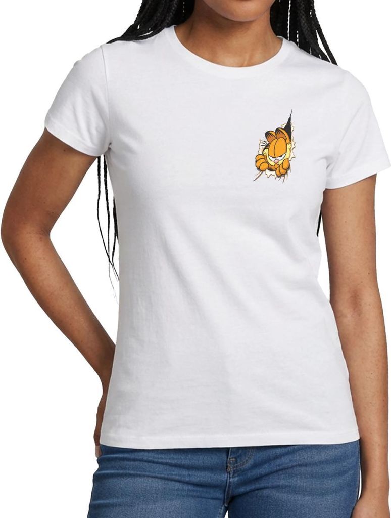 Spreadshirt Garfield Hier Ist Garfield Frauen T-Shirt, XXL, Weiß