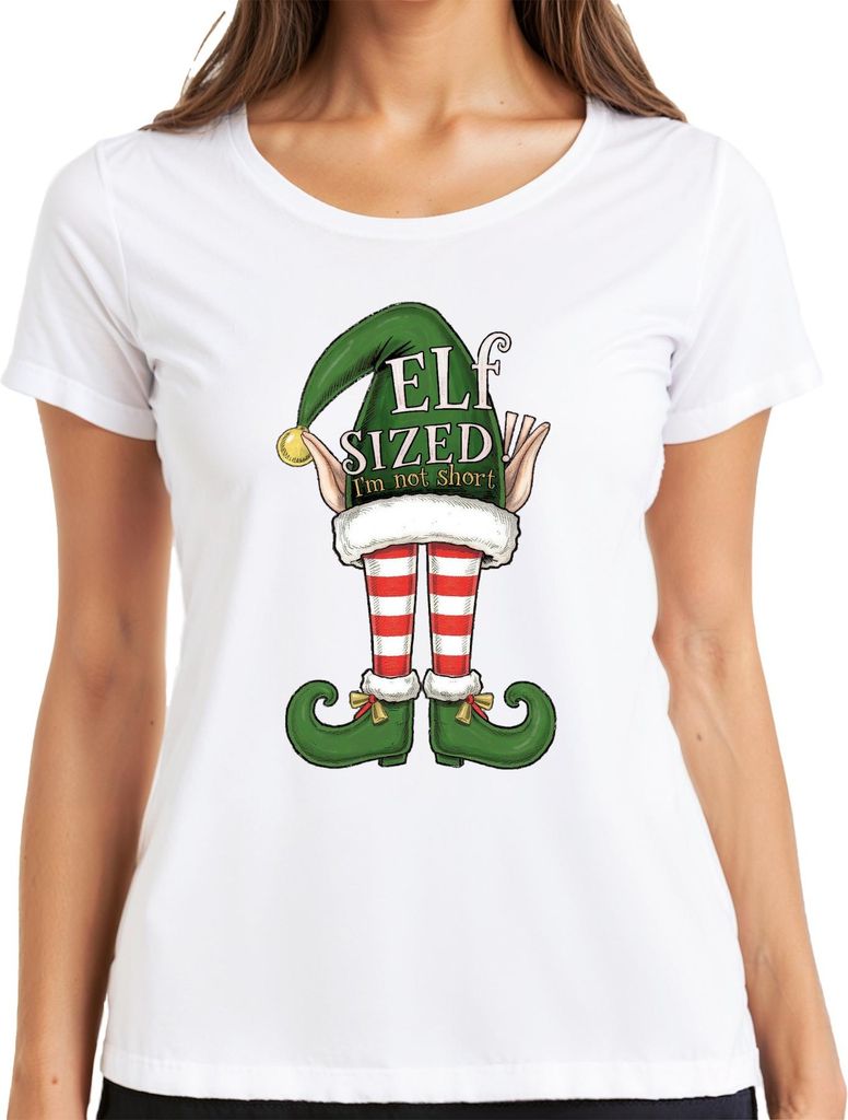 ELF SIZED I'm not short lustig Weihnachten Elfen gestreift grün Damen T-Shirt, Weiß, XXL