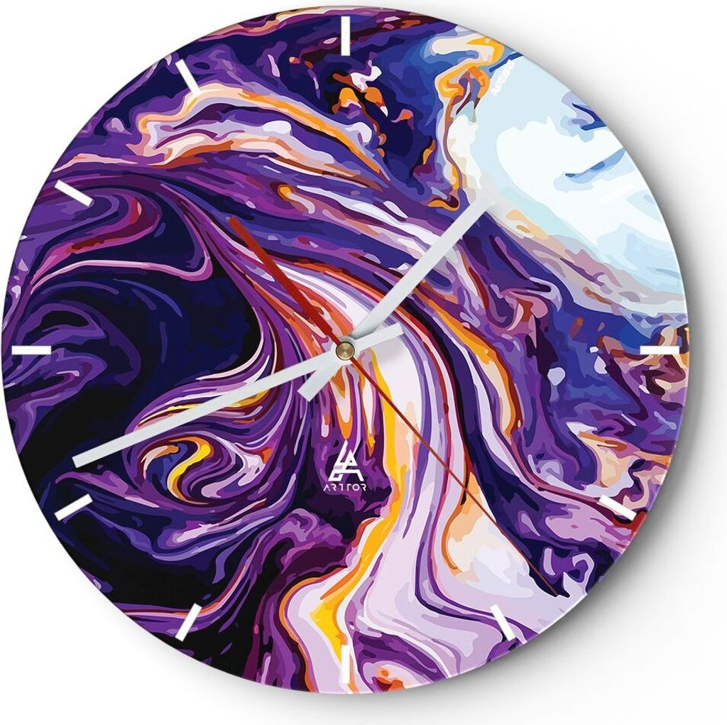 Wanduhr - Rund - Glasuhr - Abstraktion modern - 40x40cm - Schleichendes Uhrwerk - Lautlos - zum Aufhängen bereit - Dekoration Modern - Wanddekorat...