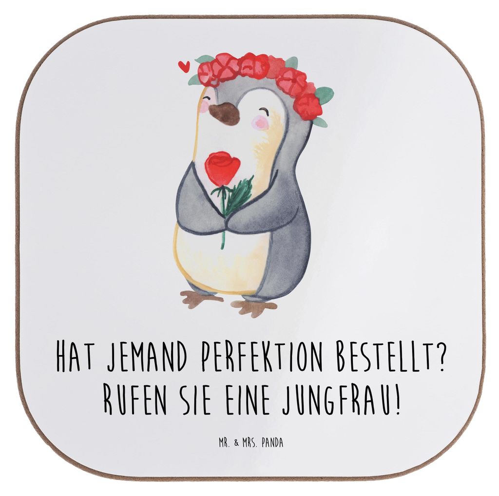 Mr. & Mrs. Panda Untersetzer für Gläser Jungfrau Perfektion - Weiß - Geschenk, Geschenke Sternzeichen, Getränkeuntersetzer, Tassen, Strukturier...