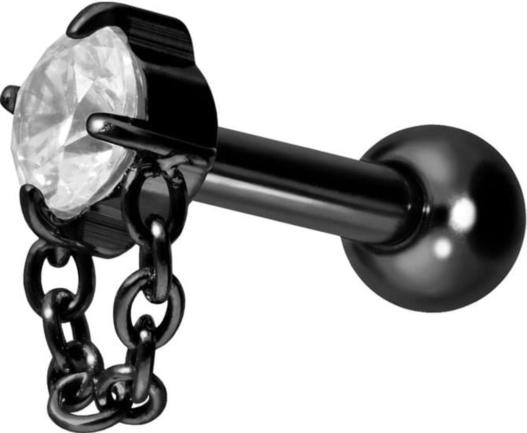 Ohrpiercing Titan Ohrpiercing mit Innengewinde KRISTALL + KETTE Schwarz Stablänge: 6mm