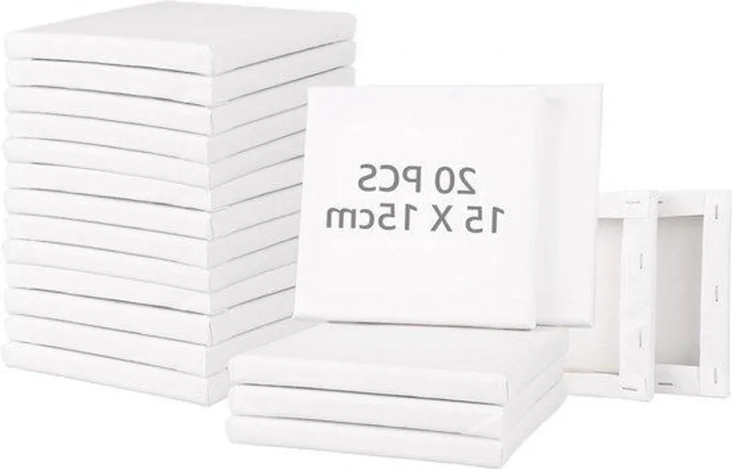 Toile à Peindre 15x15 cm 100% Coton Blanc - Pack Éco de 20 Petits Formats