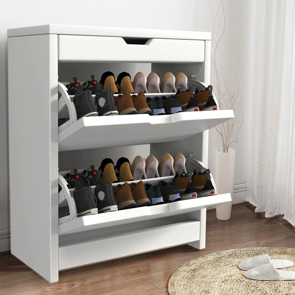 Armoire chaussures 2 compartiments basculants N190 - Étagères réglables