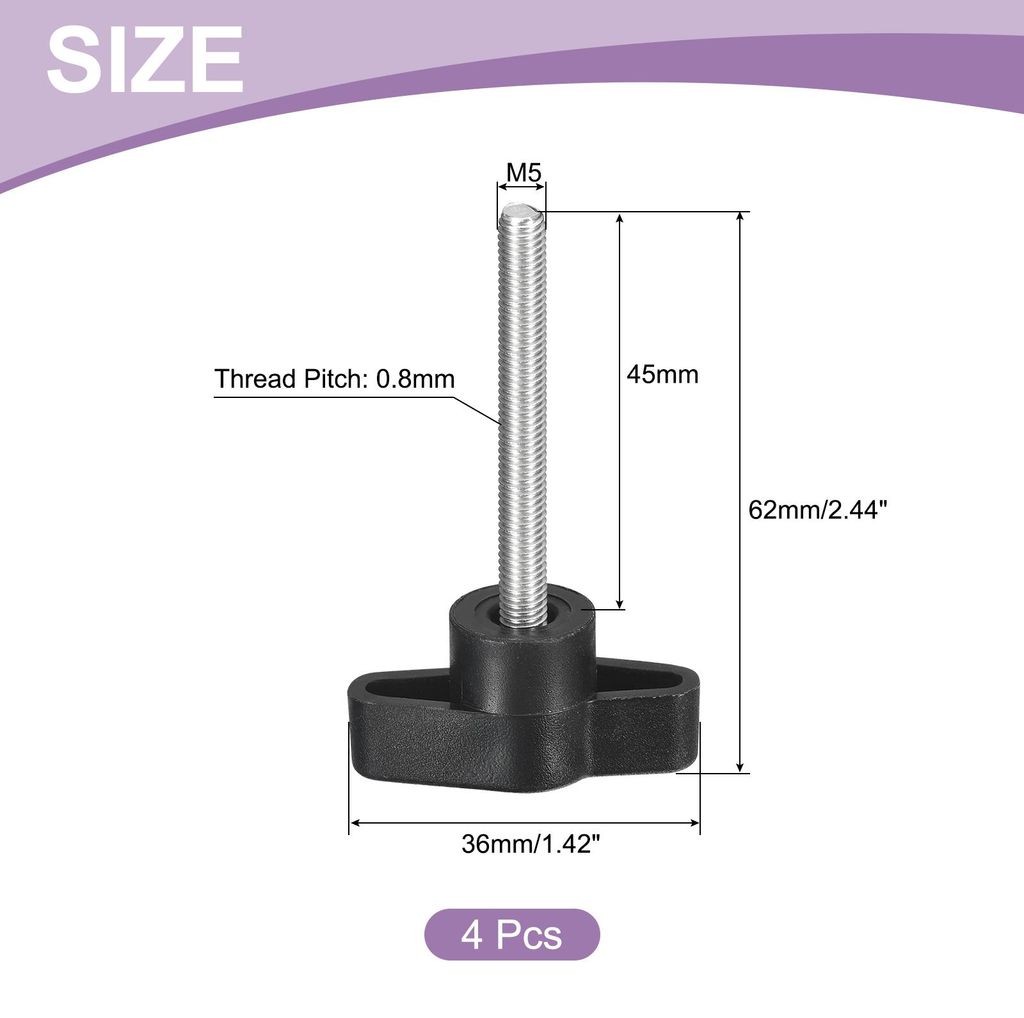 4 Stš¹ck T-Flš¹gelschraube mit Griffen R?ndelschrauben, M5 x 45mm M?nnliche Schraube Knopf 304 Edelstahl R?ndelschraube Daumenschrauben-Griff 3...