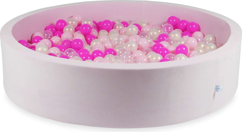 Bällebad 130x30 Samt weich hellrosa – Mit 600 Bällen / transparent, Meerjungfraueneffekt, Babyrosa, Rosa