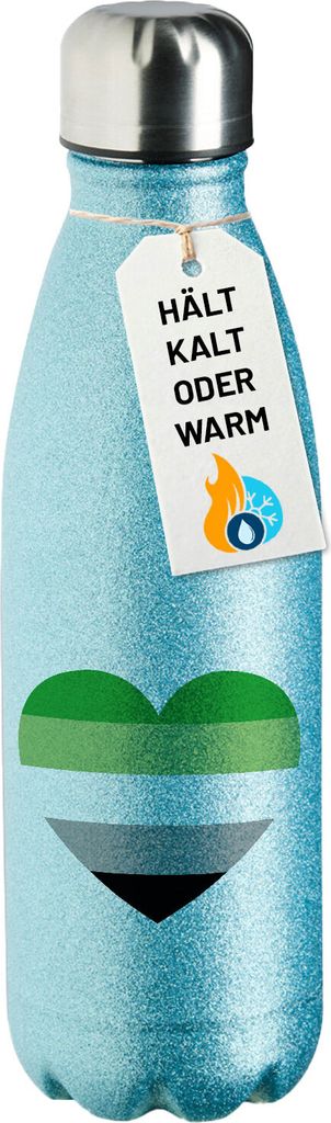 Huuraa Trinkflasche Aromantische Pride Flagge LGBTQ Herz 500ml Blue Edelstahl Wasserflasche Trinkflasche Geschenkidee