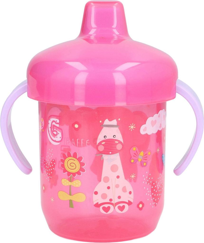 Säugling Sippy Cup tragbares Cartoon Tiermuster Baby Spill Proof Trainer Geburtstagsgeschenk 260 ml Rose rot