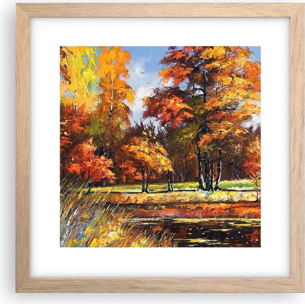 Gerahmtes Poster - Rahmen in heller Eiche - Park Herbst Wasser - 30x30 cm - Wand Bild - Wanddeko - Wandbilder - Wandposter - Bilderrahmen - Bilder ...