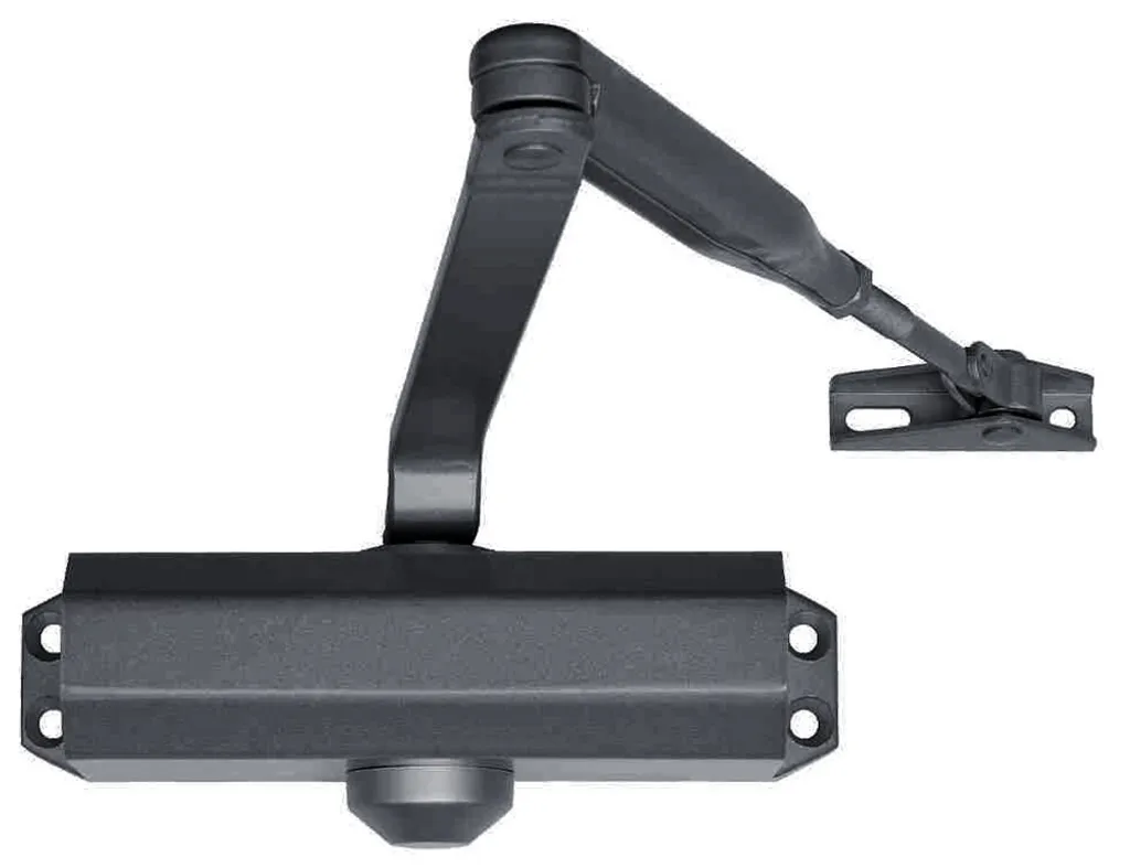 Ferme-porte hydraulique gris alu, vitesse réglable et bras articulé