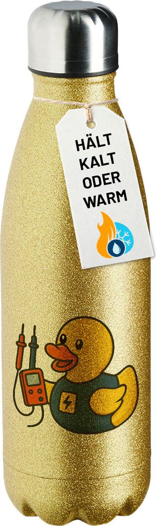 Huuraa Trinkflasche Quietscheente Elektronik Comic Gummiente 500ml Gold Edelstahl Wasserflasche Trinkflasche Geschenkidee