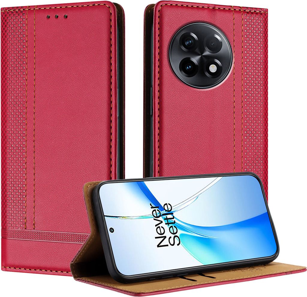 Handyhülle für OnePlus 11R Leder Flip Klappbare Schutzhülle mit Standfunktion Rot