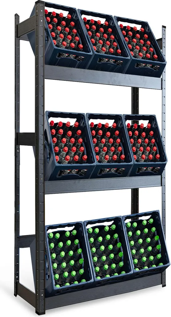 Étagère à vin Osaka grand format en métal noir robuste 200 x 100 x 30 cm