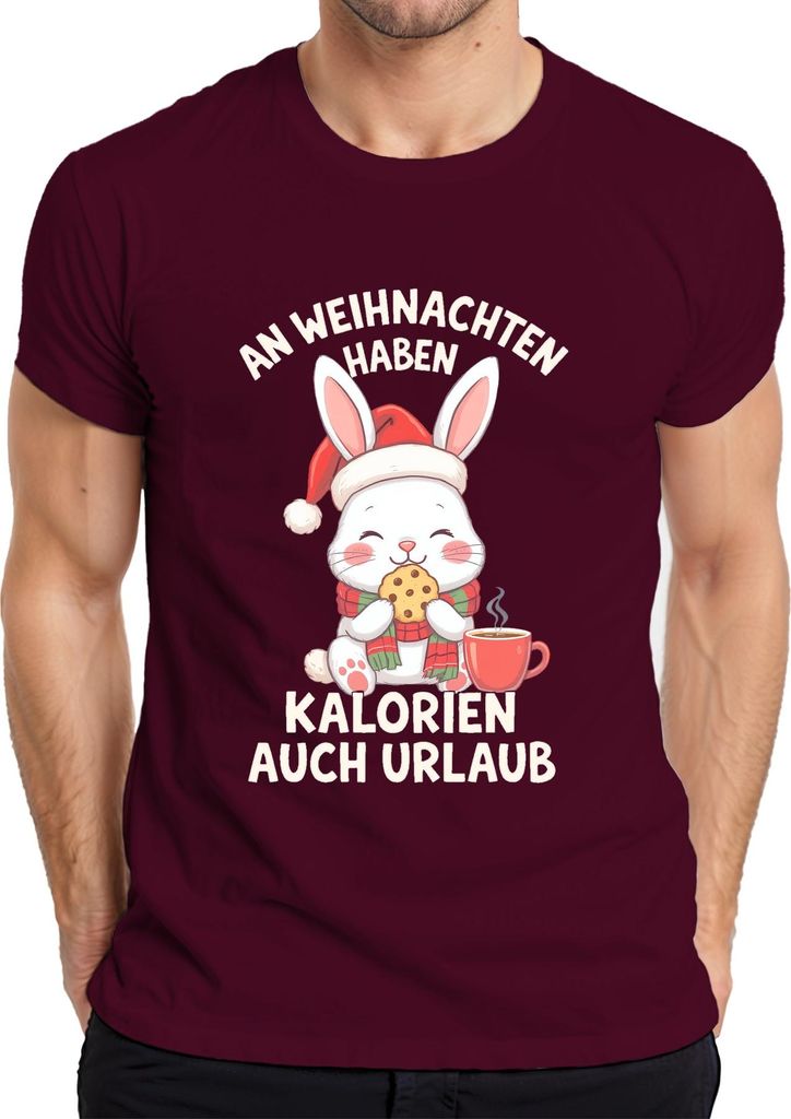 Weihnachten Kalorien Urlaub Hase Keks niedlich Geschenk Herren T-Shirt, Burgundy, M