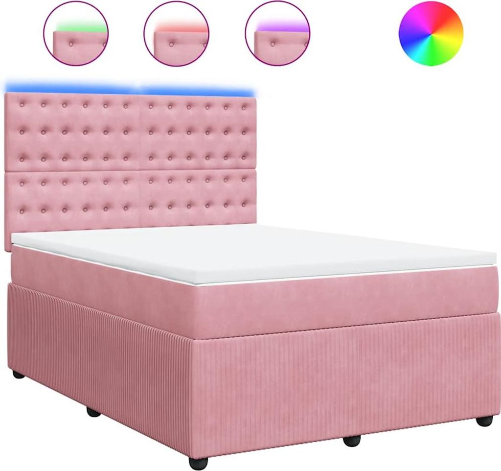 vidaXL Boxspringbett mit Matratze Rosa 160x200 cm Samt