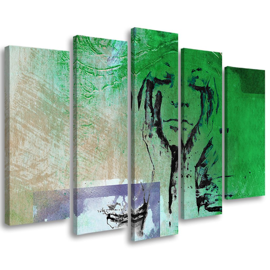 5-teiliges leinwandbild frau abstraktion grün 150x100 cm Feeby grün wandbild bereit zum aufhängen