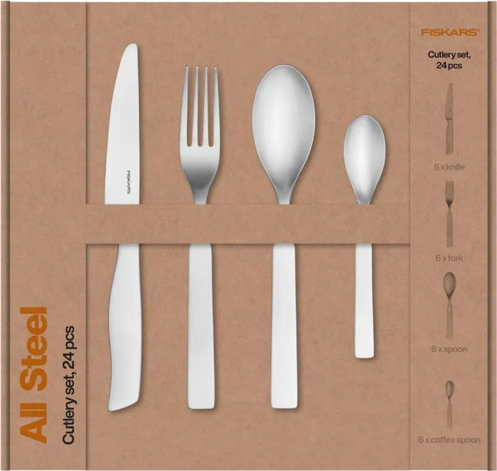 Fiskars All Steel Set Posate 24 Pezzi | Acciaio Inox di Alta Qualità