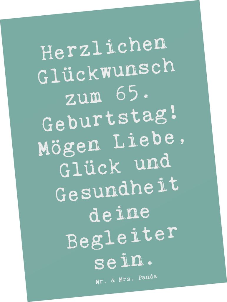 Mr. & Mrs. Panda Postkarte Spruch 65. Geburtstag - Meeresbrise - Geschenk, Feiern, Geburtstagsgeschenk, Ansichtskarte, Lächeln, Besondere Geschenk...