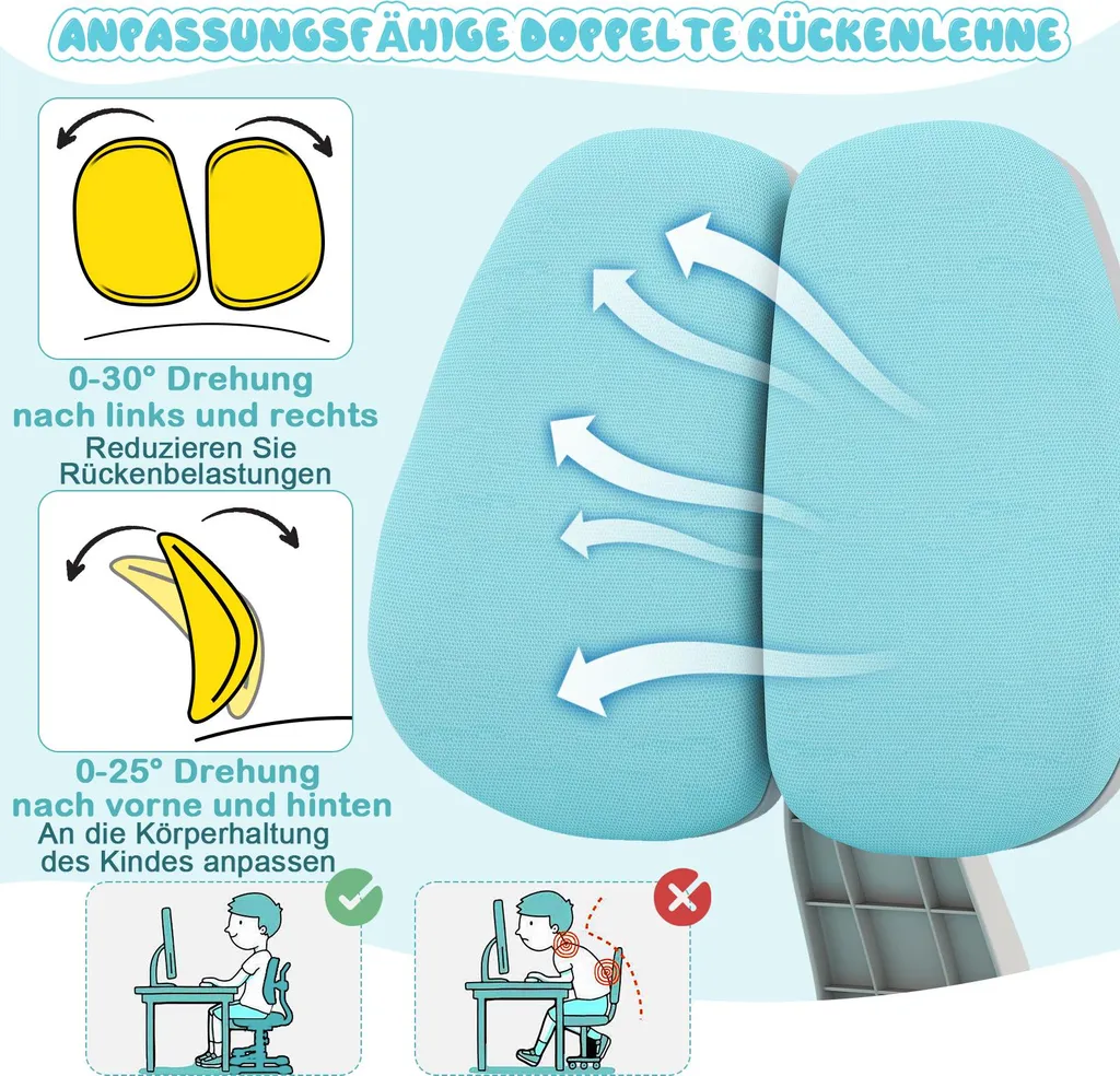 Sedia da Scrivania COSTWAY per Bambini Blu Ergonomica Regolabile - 5