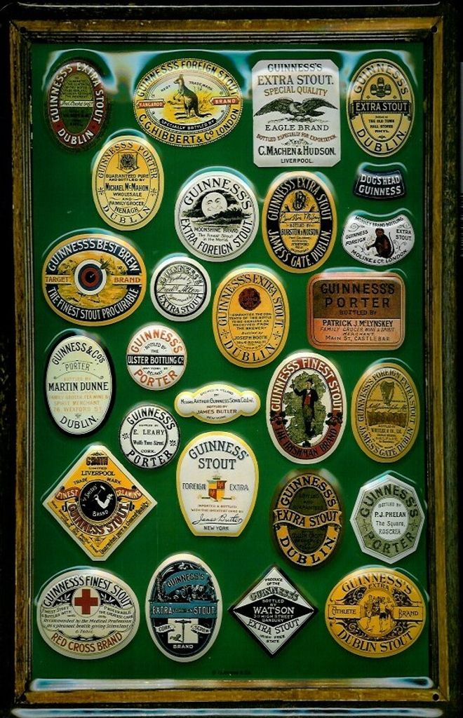 Blechschild Guinness Bier framed Labels 1 grün Schild Produktbild 