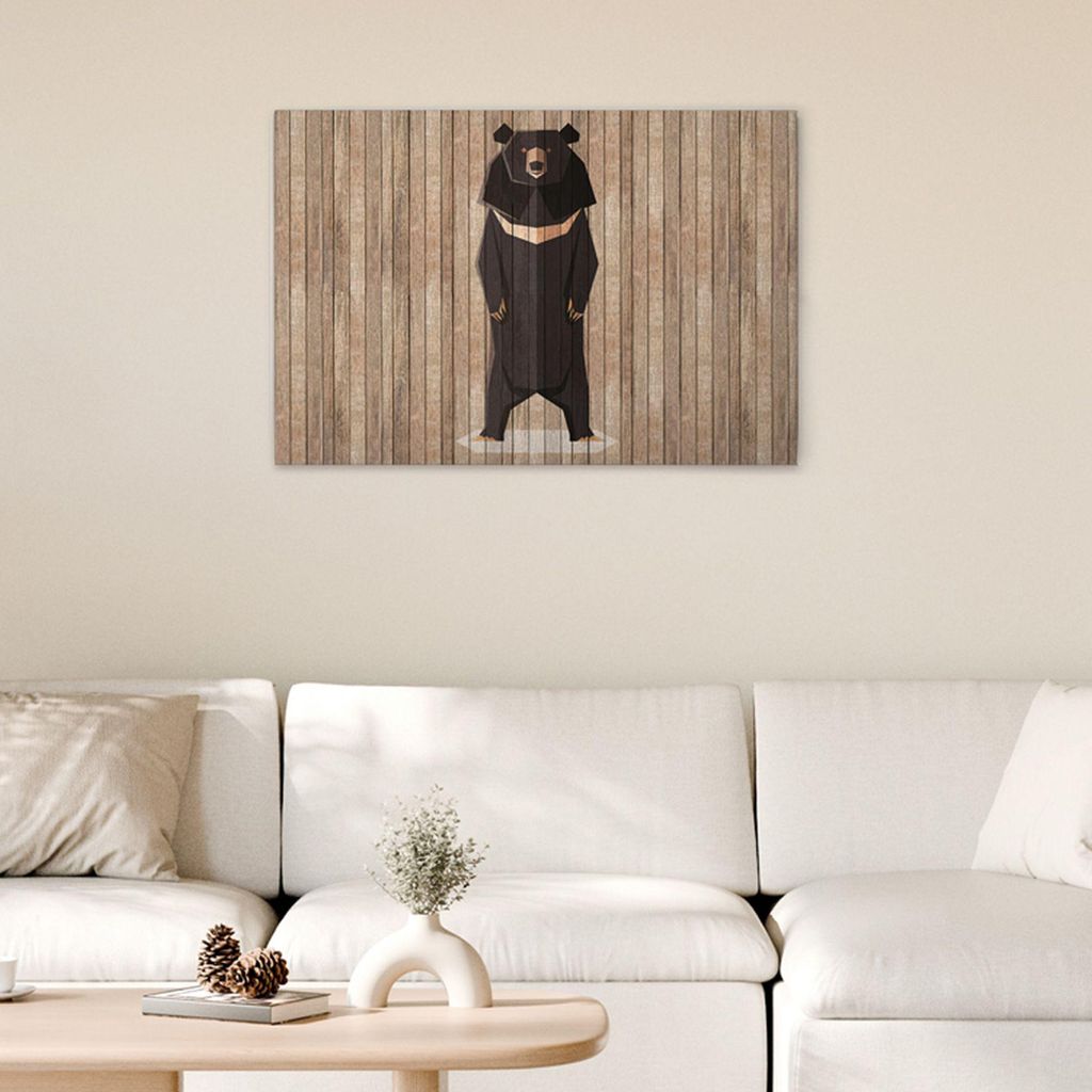 TADESSI Leinwandbild Holzoptik Bär - Wandbild 90 x 60 cm - Kunstdruck auf Leinwand in Braun Beige - M1-No.50949