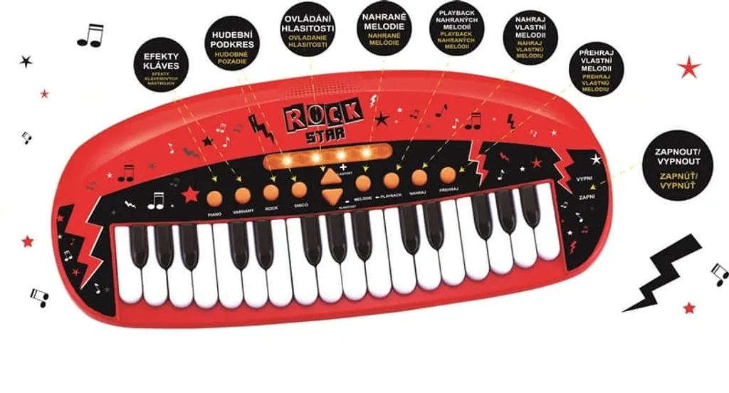 Piano ROCK STAR 31 touches plastique 46cm à piles avec son et lumière