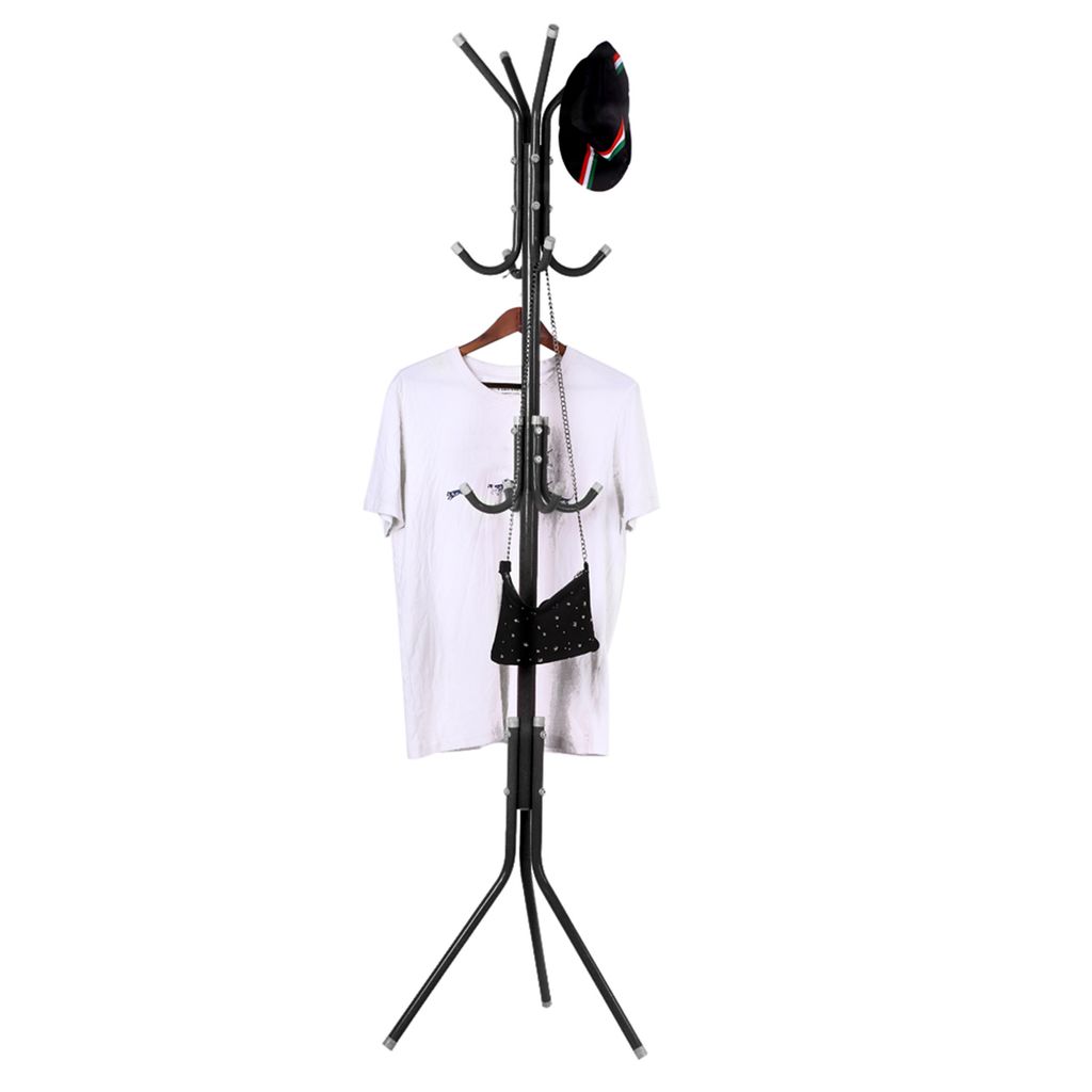 Multi Hook Metal Coat Hat Rack Tree Stand Clothes Bag Hanger Organizer for Home Bedroom (Black)