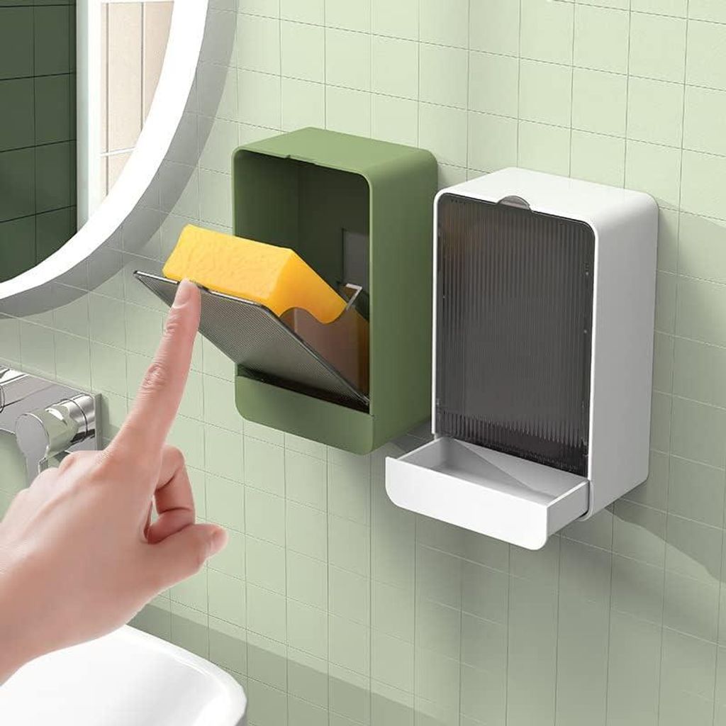 2er-Set Seifenschalen mit Deckel, Seifenhalter zur Wandmontage, Seifenschale ohne Bohren, herausnehmbare Auffangschale für Waschbecken, Dusche, Ba...