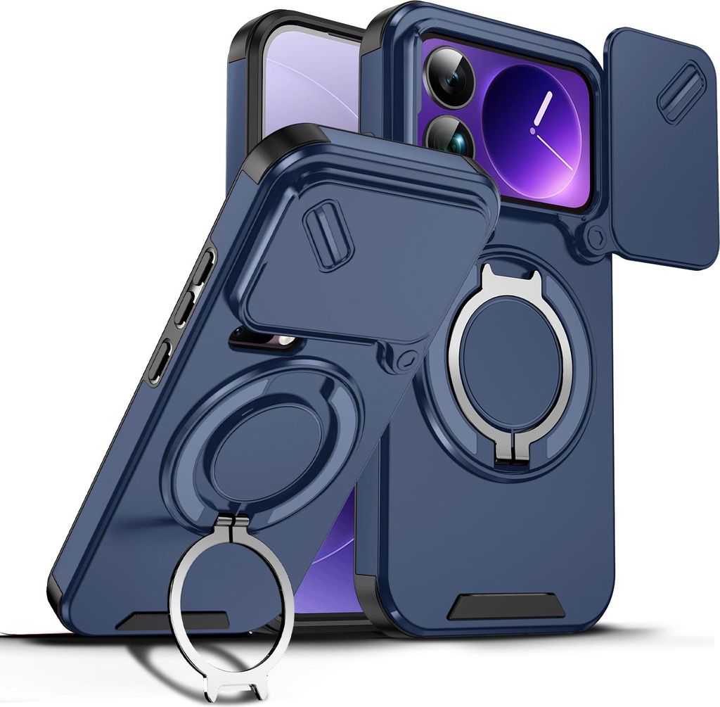 Handyhülle für Xiaomi 17 Pro Dual-Layer Stoßfest Militär Hülle mit Dia Kameraschutz und Magnetisch Ring Ständer Blau