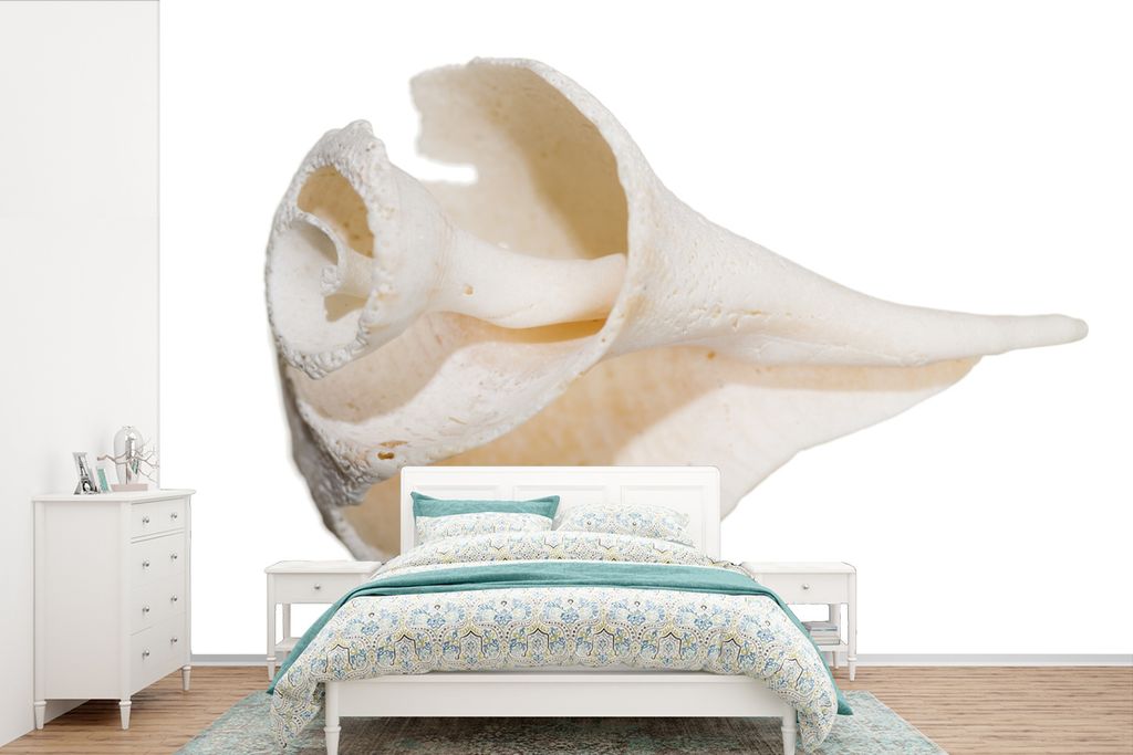 MuchoWow Fototapete für Wohnzimmer oder Schlafzimmer Wandtapete Vinyl Motivtapete Schale - Halb - Weiß - 450x300 cm - Gemusterte