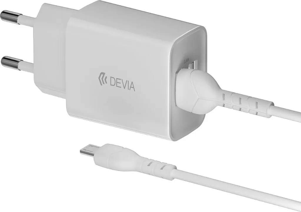 Devia Smart Caricatore 2.4A: Doppio USB + Cavo MicroUSB Bianco