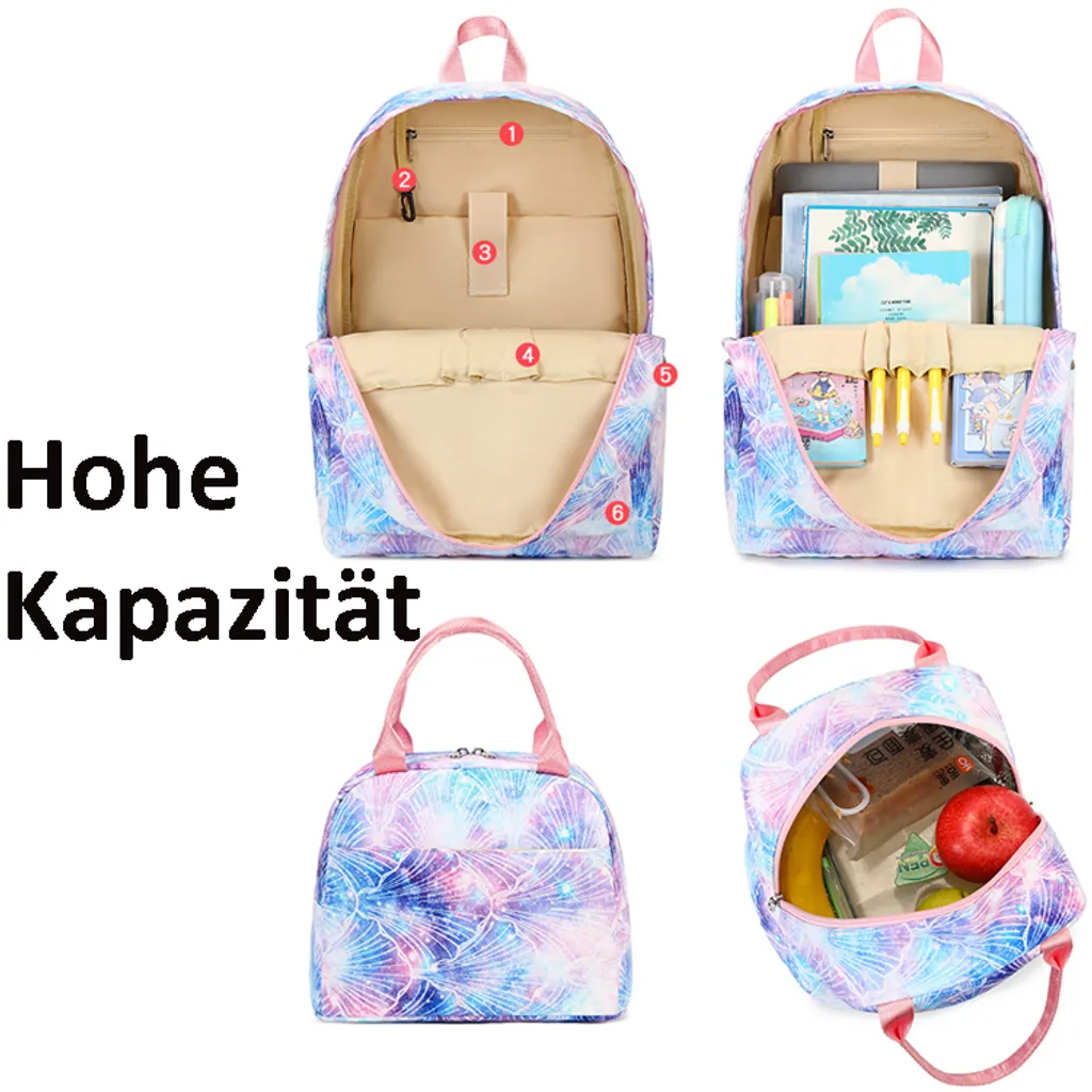 YXDVPALNE Rosa bianca nera,Zaino per studenti, borsa per il pranzo, astuccio portapenne, set da 3 pezzi