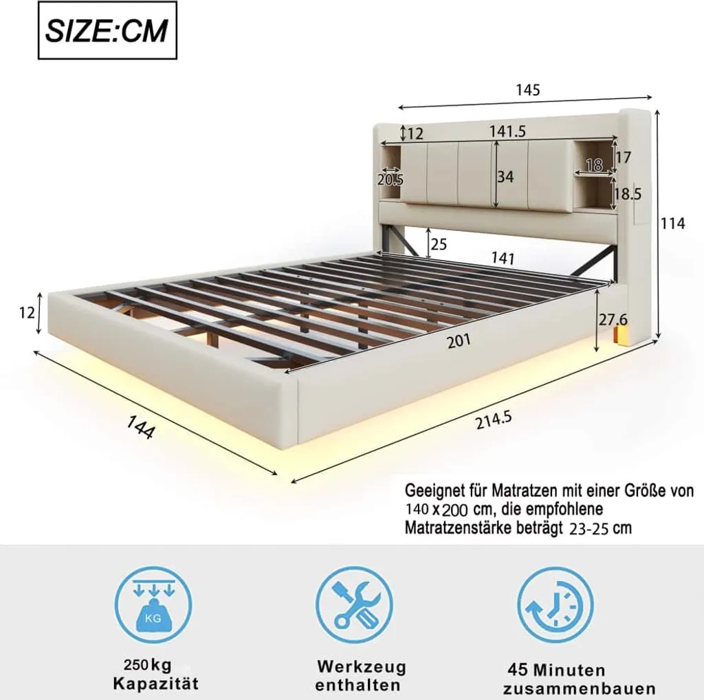 Lit 140x200 cm avec rangement intégré pour optimiser les petits espaces