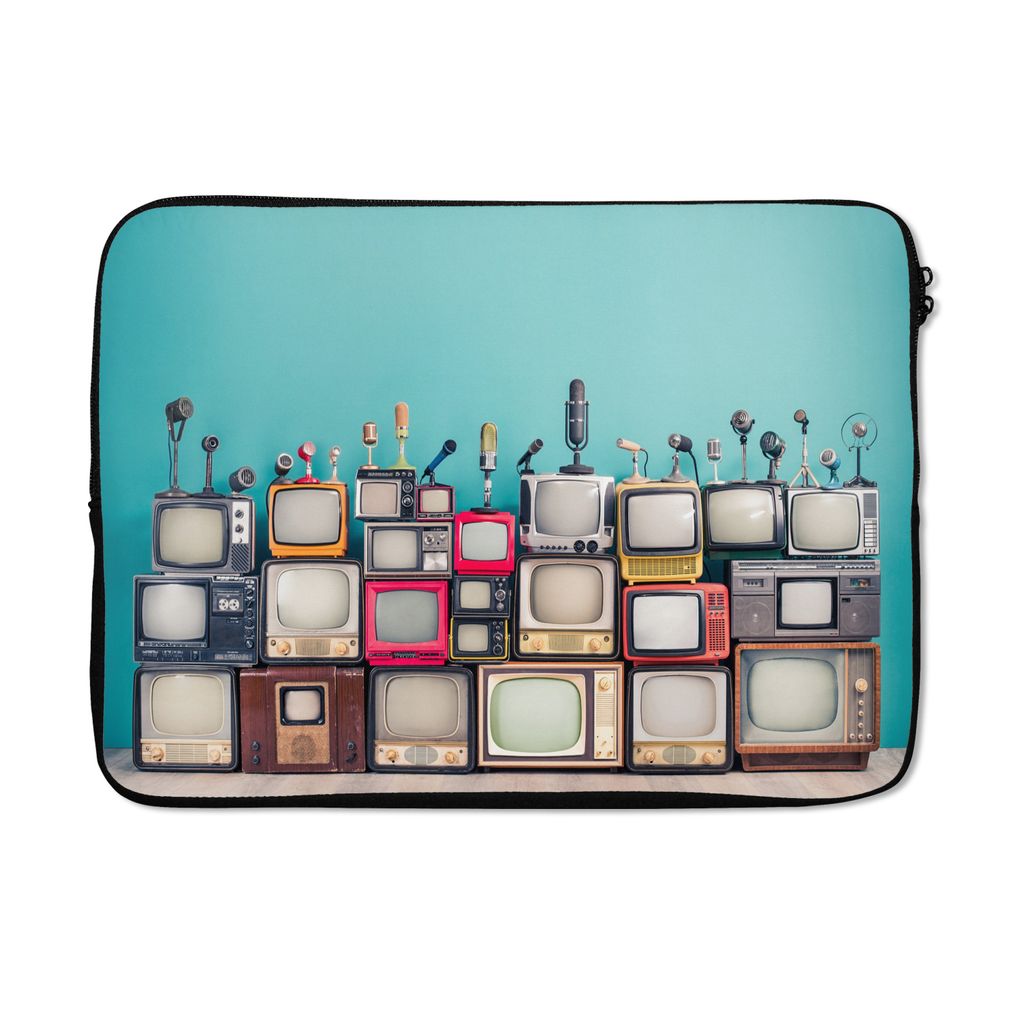 MuchoWow Laptop Hülle 13 Zoll Fernsehen - Mikrofon - Vintage Laptoptasche - Laptophülle - Sleeve - Rundumschutz