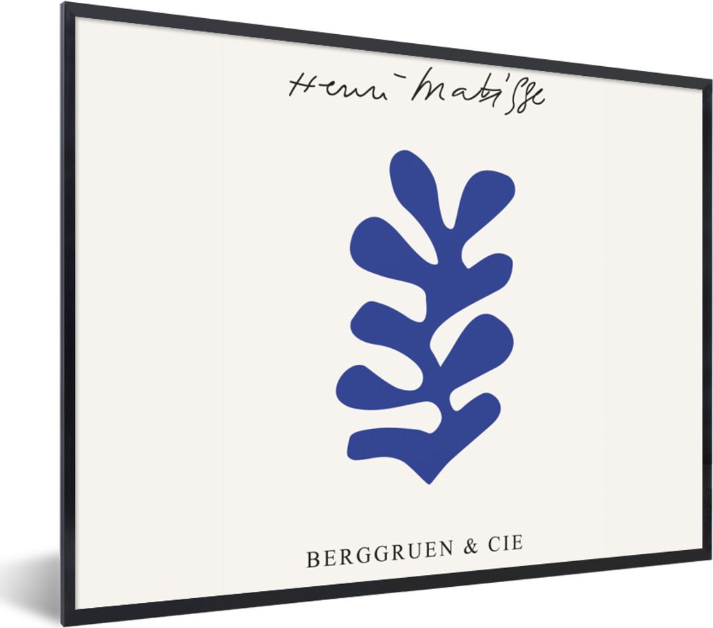 MuchoWow Gerahmtes Poster Abstrakt - Blau - Kunst - Matisse 80x60 cm - Poster mit Schwarzem Bilderrahmen Wandposter Rahmen Foto Bilder - Schwarze...