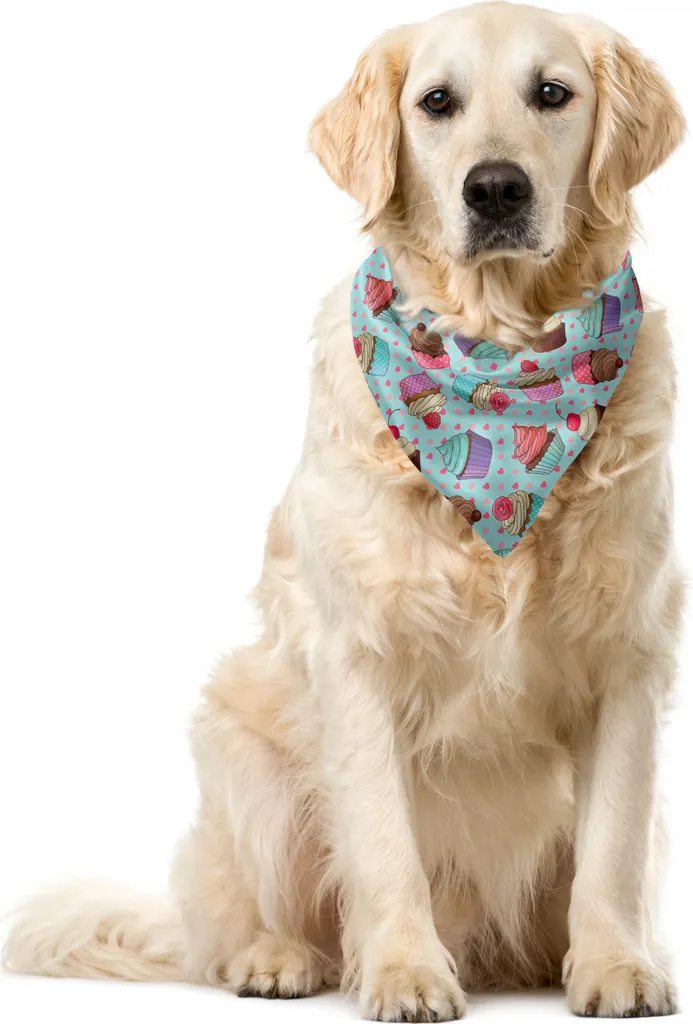 ABAKUHAUS Bandana per animali domestici Dessert, cuori e cupcake, 55x55 cm, multicolore