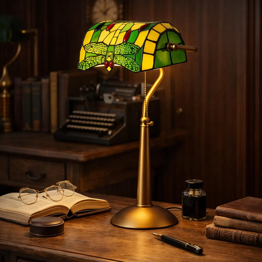 Lampe de table Tiffany en cristal libellule E27 - Design Rétro Chic 45cm