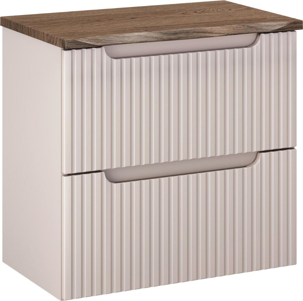 FURNLUX Waschbeckenschrank Nova Beige Und Eiche 60cm / Hauptfarbe: Beige / Abmessungen: 60 x 59 x 40 cm